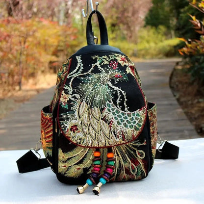 Embroidered Ethnic Backpack – Women's Large Capacity Canvas Travel Bag