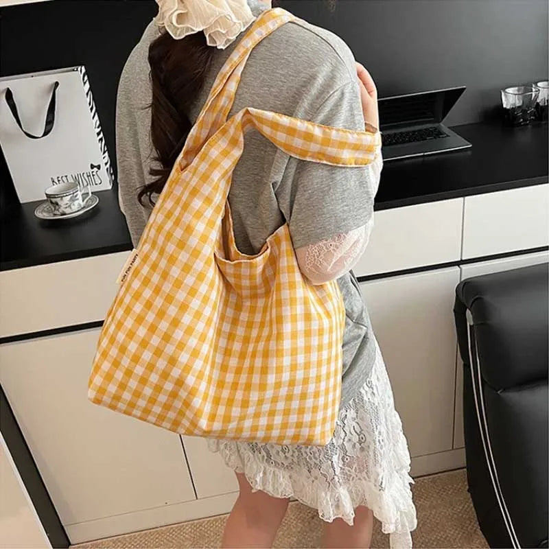 Plaid Shoulder Bag Large Capacity Lightweight Tote for Women