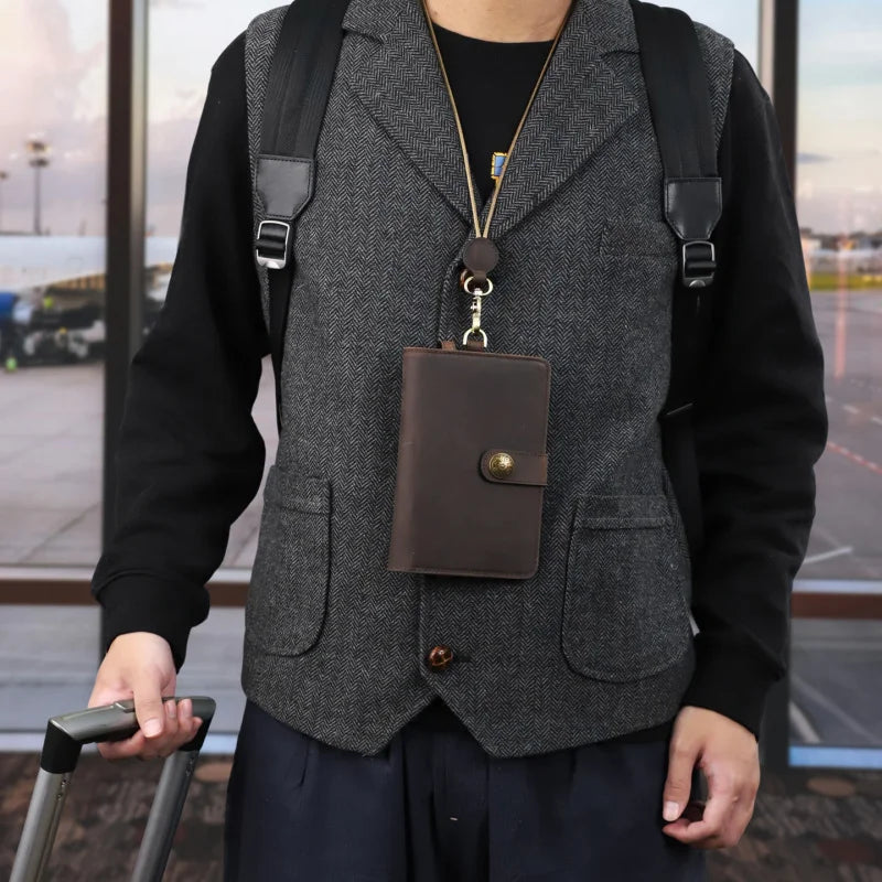 Leather Passport Holder Travel Document Wallet with Zipper