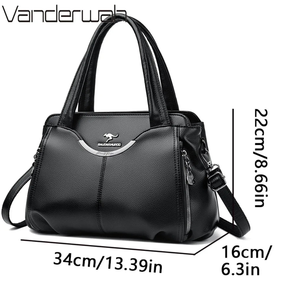 Multi-Pocket PU Leather Handbag for Women – Luxury Shoulder Tote
