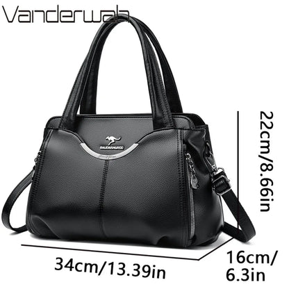 Multi-Pocket PU Leather Handbag for Women – Luxury Shoulder Tote