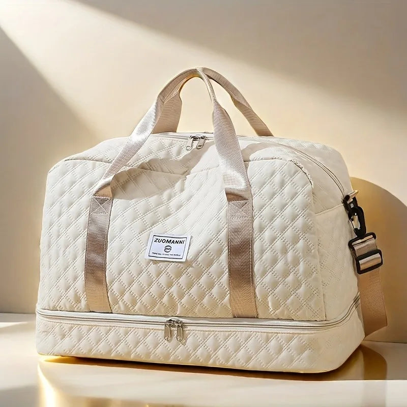 Diamond Quilted Duffle Bag – Large Capacity Travel & Gym Bag for Women
