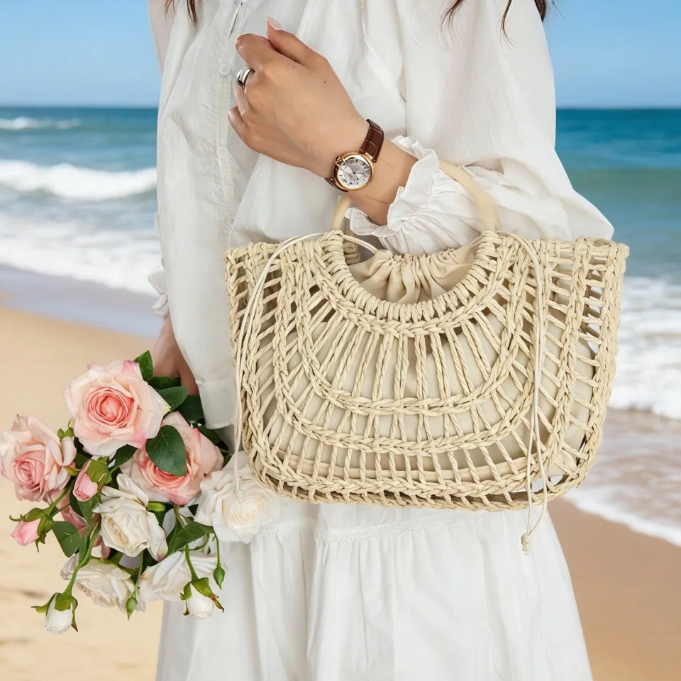 Rattan Woven Straw Bag for Women – Handmade Summer Crossbody Tote