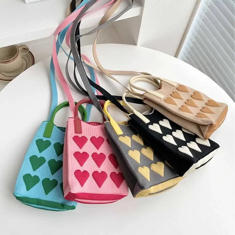 Heart Knit Mini Handbag – Cute Women's Shoulder & Crossbody Bag