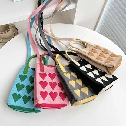 Heart Knit Mini Handbag – Cute Women's Shoulder & Crossbody Bag