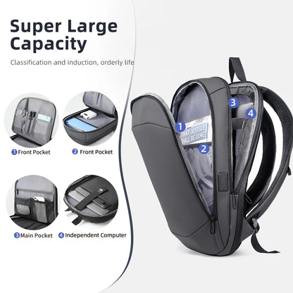 Business Backpack for Men – 17" Laptop, USB Port, Slim Expandable, Waterproof