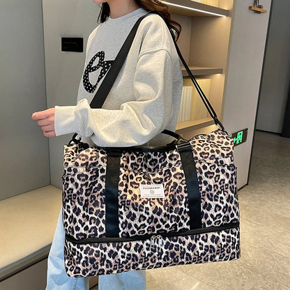 Leopard Print Travel Duffle Bag Set with Cosmetic Pouch