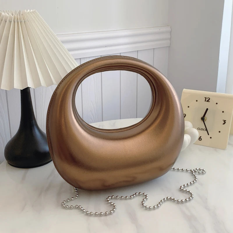 Moods Luxury Evening Clutch Purse Women Round Handle Pu Leather Wrist Bag Wedding Dinner Party