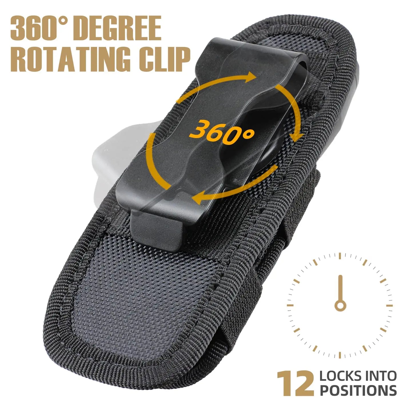Tactical Flashlight Holster with 360° Rotating Belt Clip