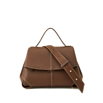 Pebbled Leather Flap Satchel Bag – Top Handle Crossbody Commuter