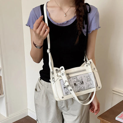 Y2K Ita Bag - Star Rivet Transparent Window Shoulder Bag for Women