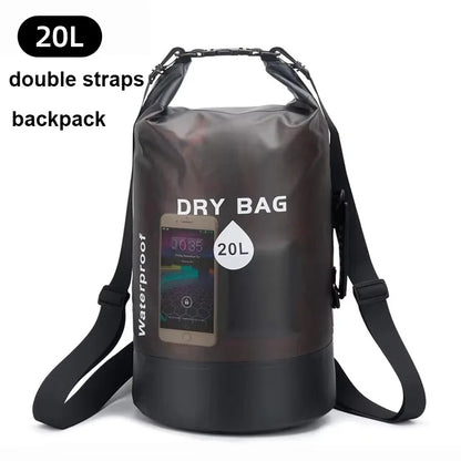 Waterproof PVC Dry Bag 10L/20L – Clear Roll-Top Shoulder Bag for Kayaking & Swimming