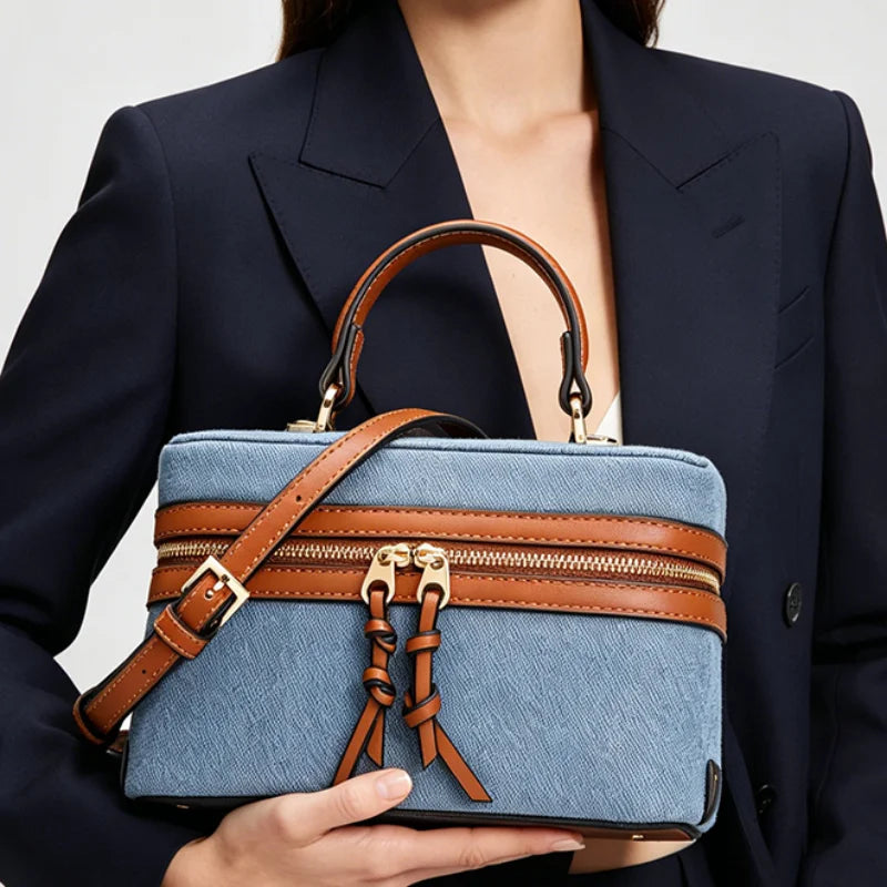 Denim Box Bag – Women's Luxury Crossbody Shoulder Handbag