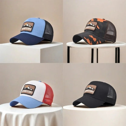 Mesh Trucker Hat with Mountain Patch – Unisex Outdoor Sports Cap