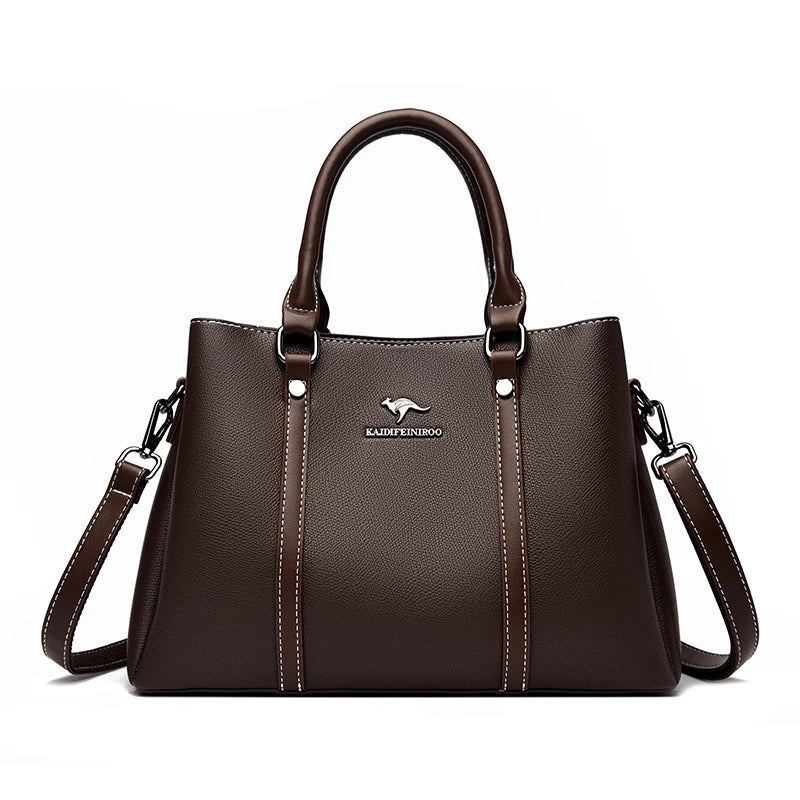 Leather Handbag for Women – Multi-Pocket Crossbody Tote