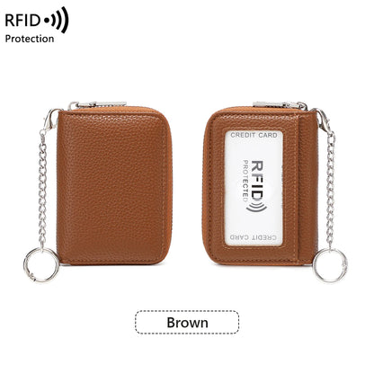 RFID Blocking Women's Accordion Card Holder Wallet with Key Ring