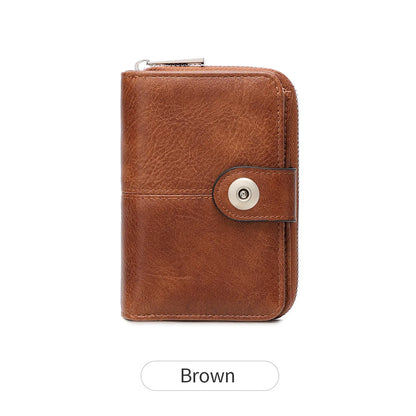 Women's RFID Blocking Short Wallet – Vintage Zipper Coin Purse & Card Holder