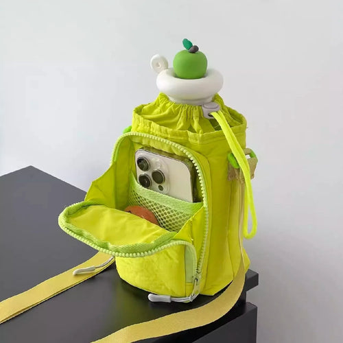 Small Crossbody Shoulder Pouch Bag with Water Bottle Holder & Phone Pocket