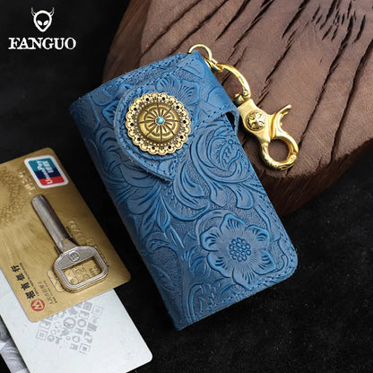 Genuine Leather Key Wallet with Card Holder & Key Chain for Men