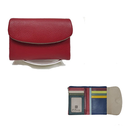 Genuine Leather Women's Short Wallet with Rainbow Interior