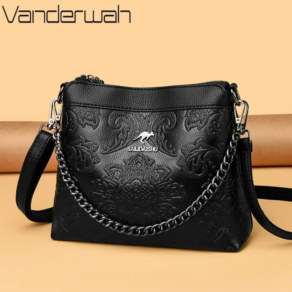 Vintage Embossed Leather Crossbody Bag for Women – Luxury Designer Shoulder Bag