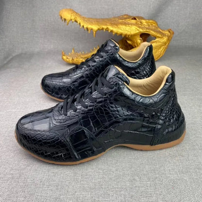 Crocodile Leather Men's Thick-Sole Sneakers – Genuine Lace-Up Casual Shoes