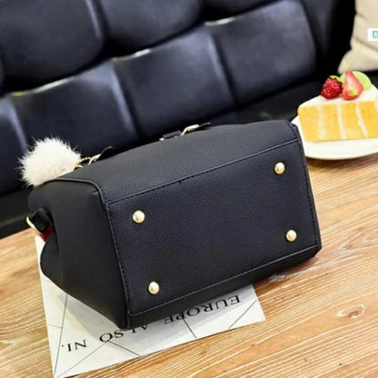 PU Leather Handbag for Women – Crossbody Bag with Fur Ball Charm