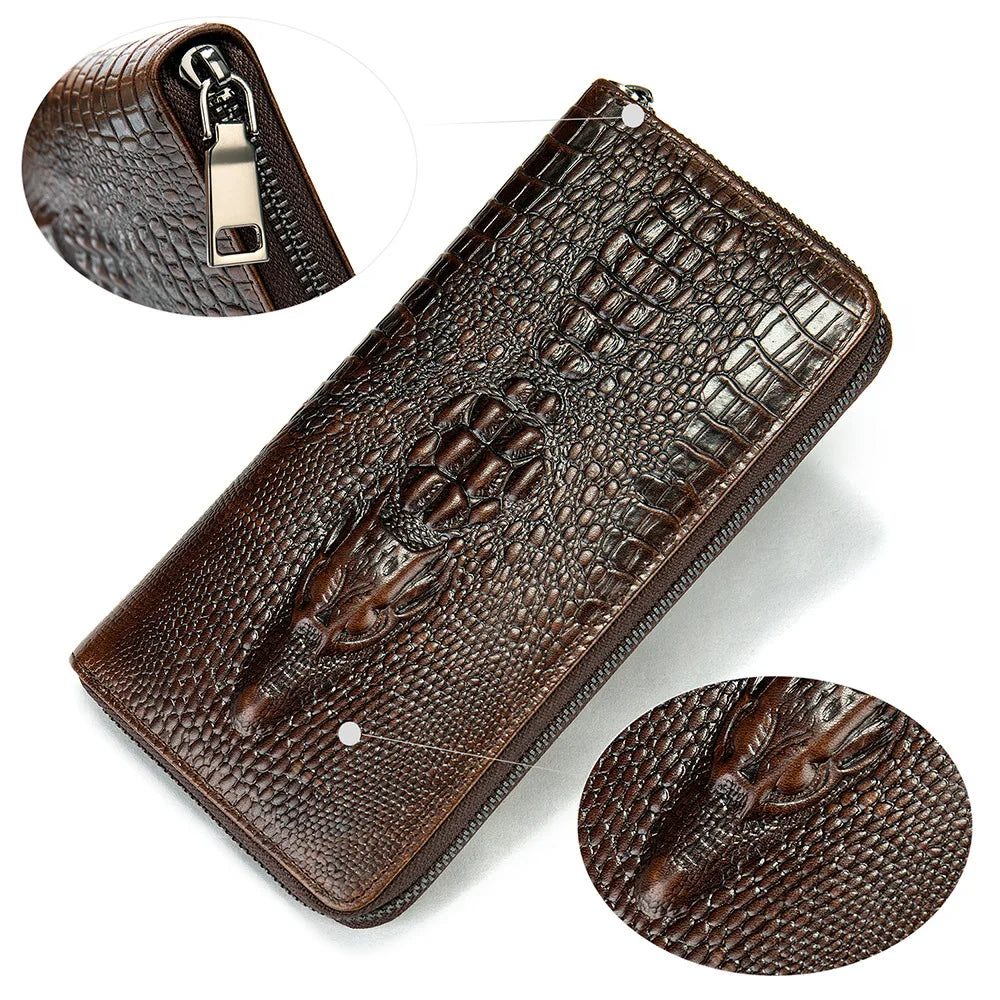 Crocodile Pattern Leather Long Wallet for Men – RFID Blocking