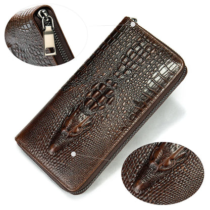 Crocodile Pattern Leather Long Wallet for Men – RFID Blocking