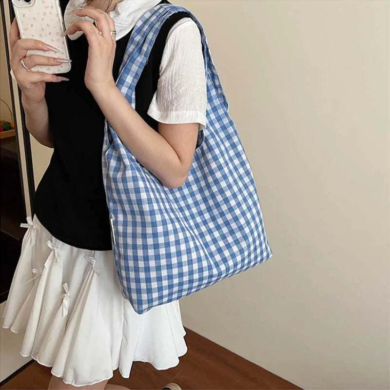 Plaid Shoulder Bag Large Capacity Lightweight Tote for Women