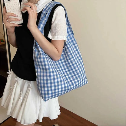 Plaid Shoulder Bag Large Capacity Lightweight Tote for Women