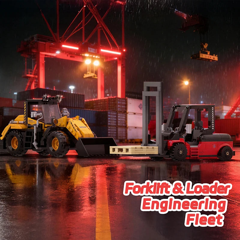 2-in-1 Forklift & Wheel Loader Building Blocks Set | Engineering Bricks