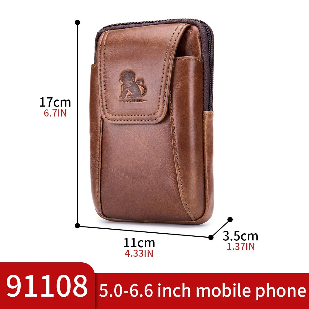 Leather Belt Bag for Men - Genuine Cowhide Phone Waist Pouch