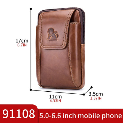 Leather Belt Bag for Men - Genuine Cowhide Phone Waist Pouch