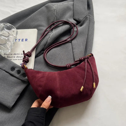 Faux Suede Crossbody Shoulder Bag for Women – Soft Drawstring Hobo