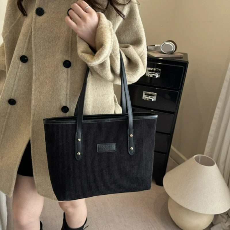 Corduroy Tote Shoulder Bag – Large Capacity Commuter Handbag