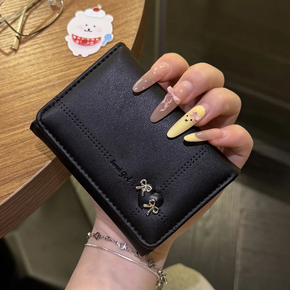 Cute Bow Heart Short Wallet for Women – Large Capacity Card Holder