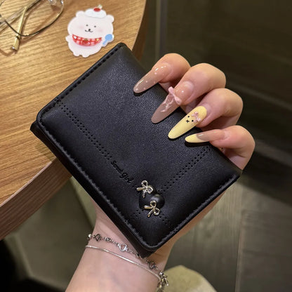 Cute Bow Heart Short Wallet for Women – Large Capacity Card Holder