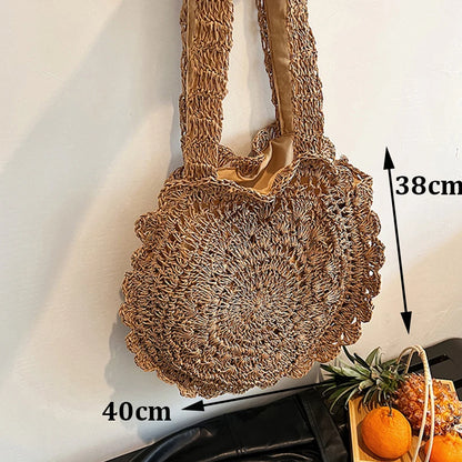 Handmade Straw Woven Round Beach Tote Bag