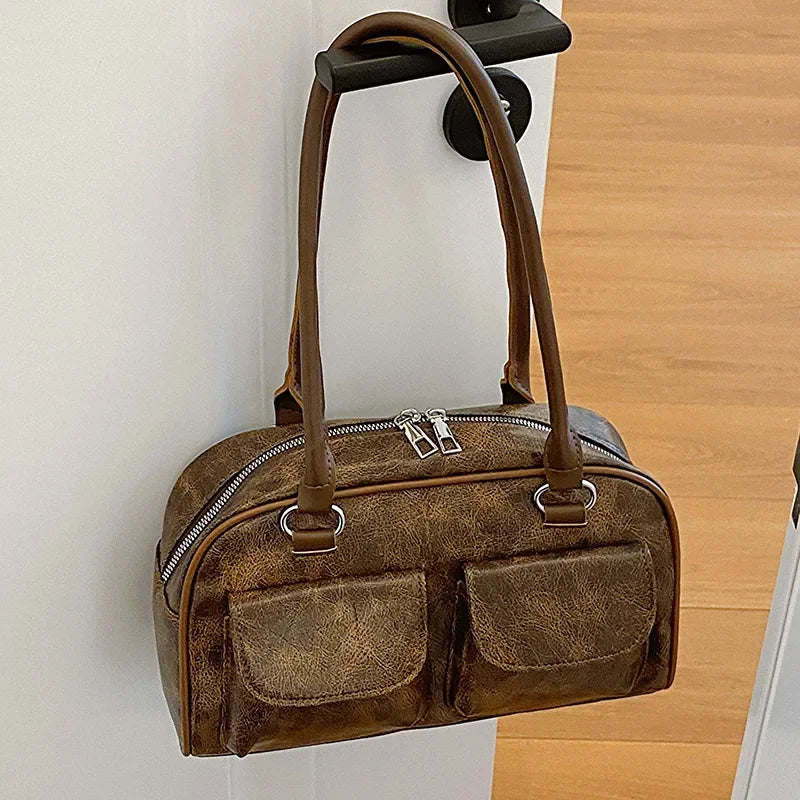 Retro Double Pocket Shoulder Bag – Women's Vintage Handbag