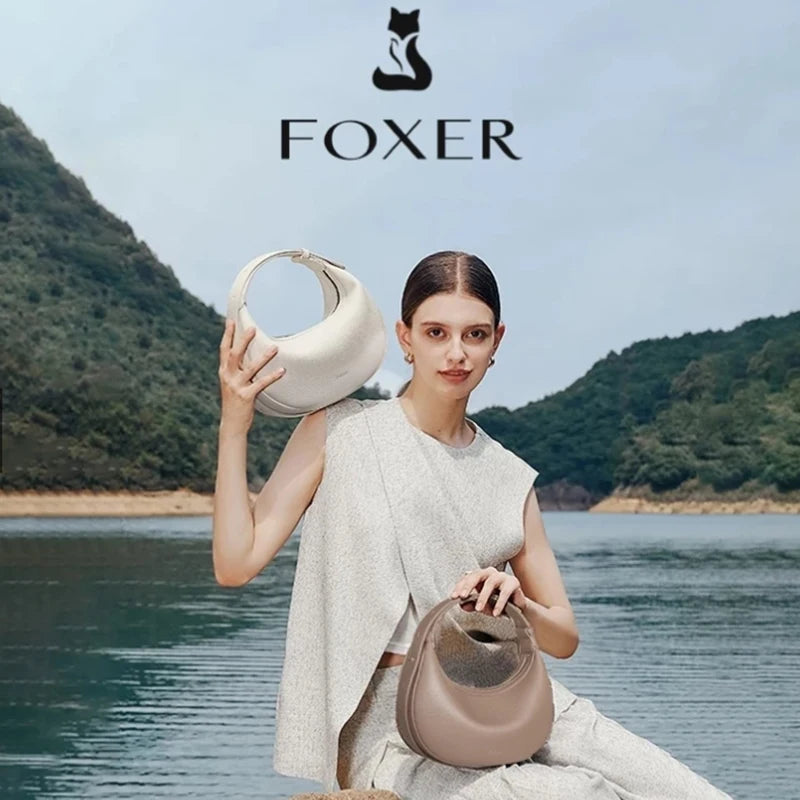 FOXER Brand PU Leather Women's Shoulder Bag 2026 Fashion Lady Crescent Luxury Design Half-moon Handbag Crossbody Bag Girl Gift
