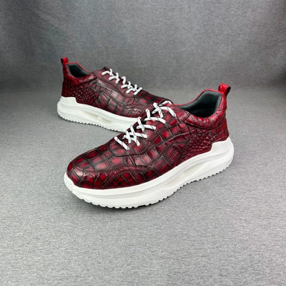 Crocodile Leather Men's Lace-Up Sneakers | Exotic Casual Shoes