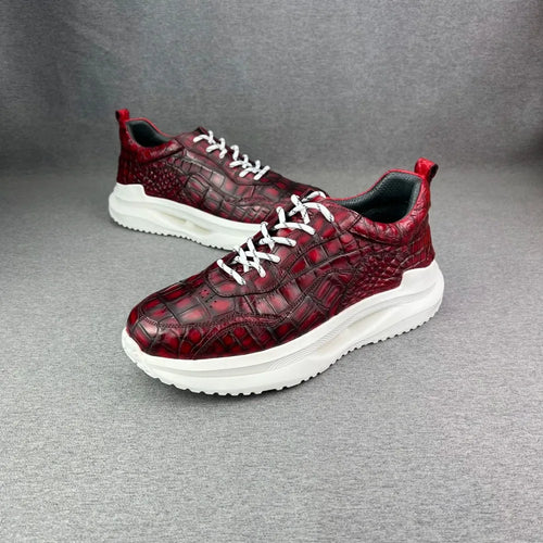 Crocodile Leather Men's Lace-Up Sneakers | Exotic Casual Shoes