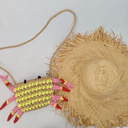 Crab Straw Woven Shoulder Bag – Colorful Handwoven Novelty Bag