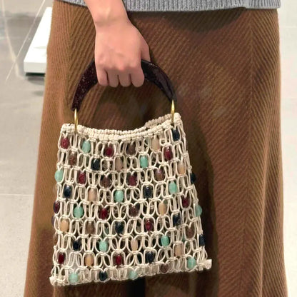 Creative Summer Woven Bead Bag Hollow-Out Breathable Tote Bohemian Large Capacity Shoulder Women
