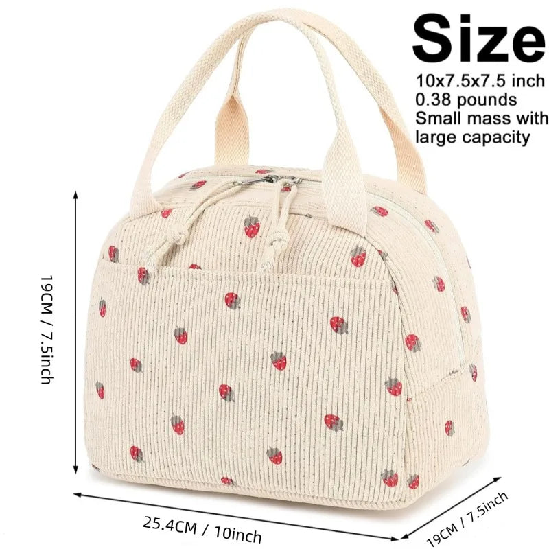 Corduroy Lunch Bag Thermal Insulation Box Storage Handbag Multifunctional Kid School Cooler Picnic