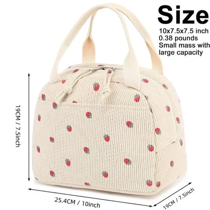 Corduroy Lunch Bag Thermal Insulation Box Storage Handbag Multifunctional Kid School Cooler Picnic