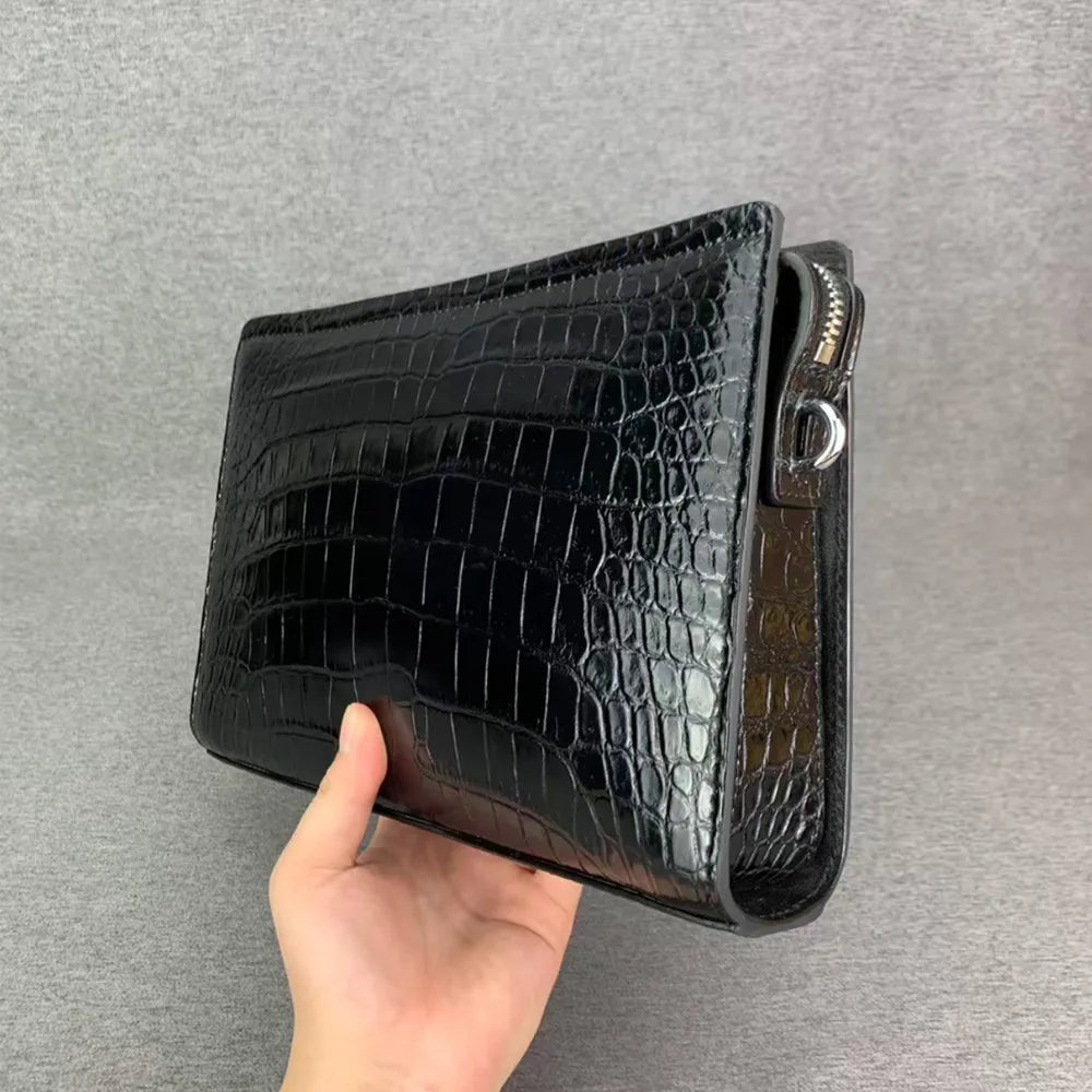 Crocodile Belly Leather Men's Business Clutch Bag with Password Lock