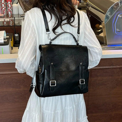 Leather Women's Backpack – Vintage College Style Shoulder Bag