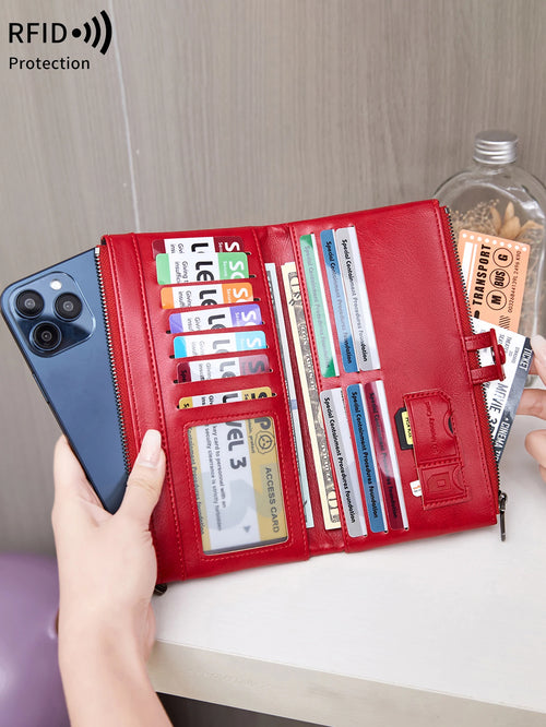 RFID Blocking Women's Long Wallet – Large Capacity Zipper Clutch